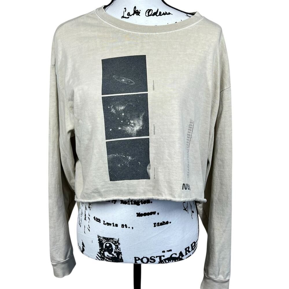 Forever 21 + Tops | Nasa Graphic Long Sleeve Beige Brown Semi Crop Tee size XL